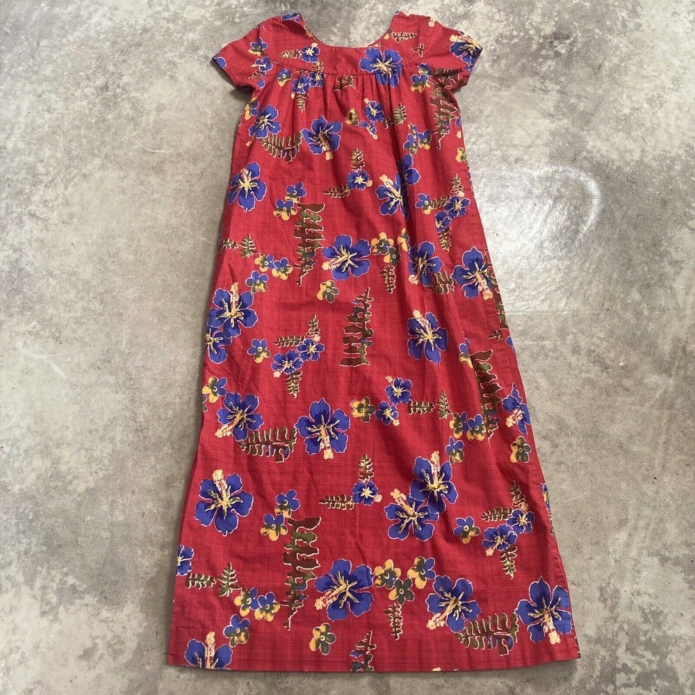 Ui Maikai Dress Womens Sz Small/Medium Red Hawaiian Long Maxi Floral Cotton